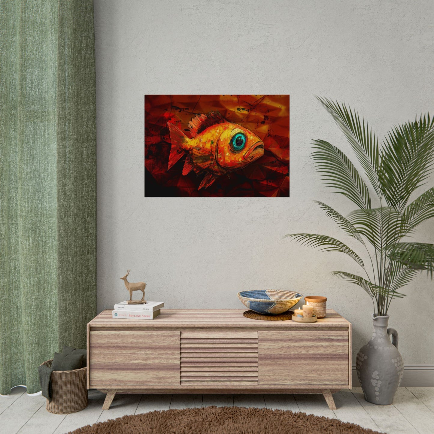 A Horizontal Poster Print of - An Abstract Fish Painting.