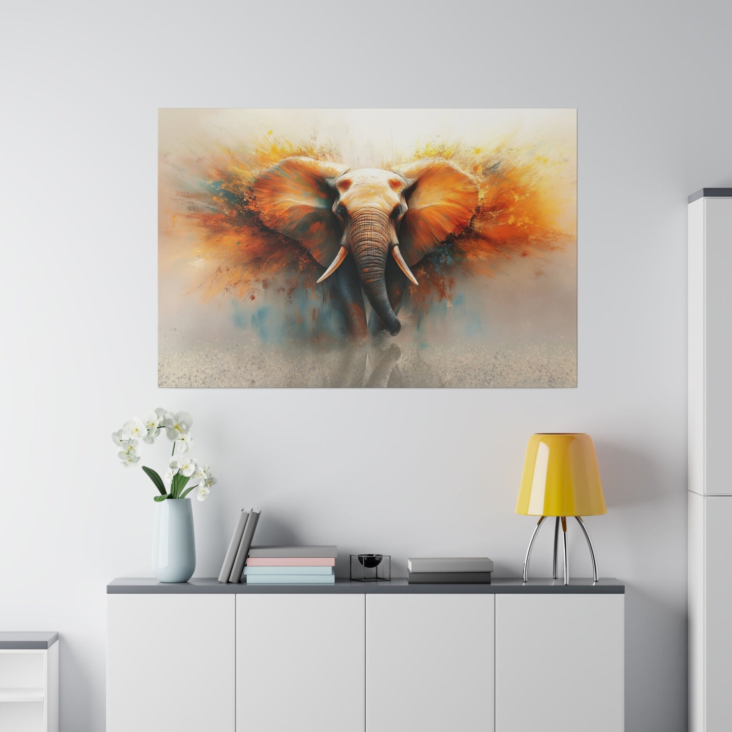 A Horizontal Canvas Print of - An Abstract Elephant Running.
