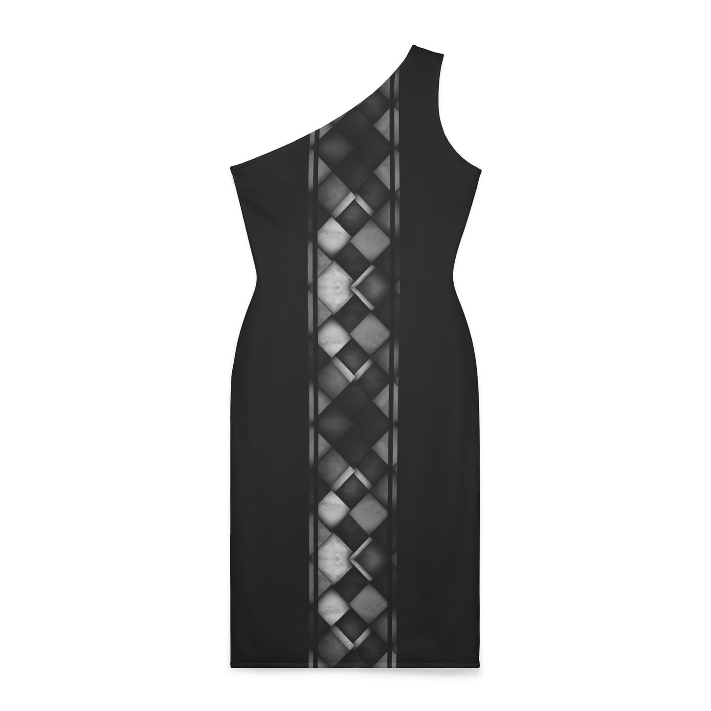 A Shoulder Dress - Black and White Square Design.
