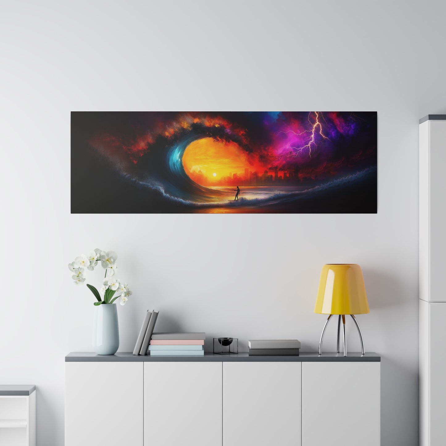 A Horizontal Canvas Print of - Surfing a Storm Oil Painting.