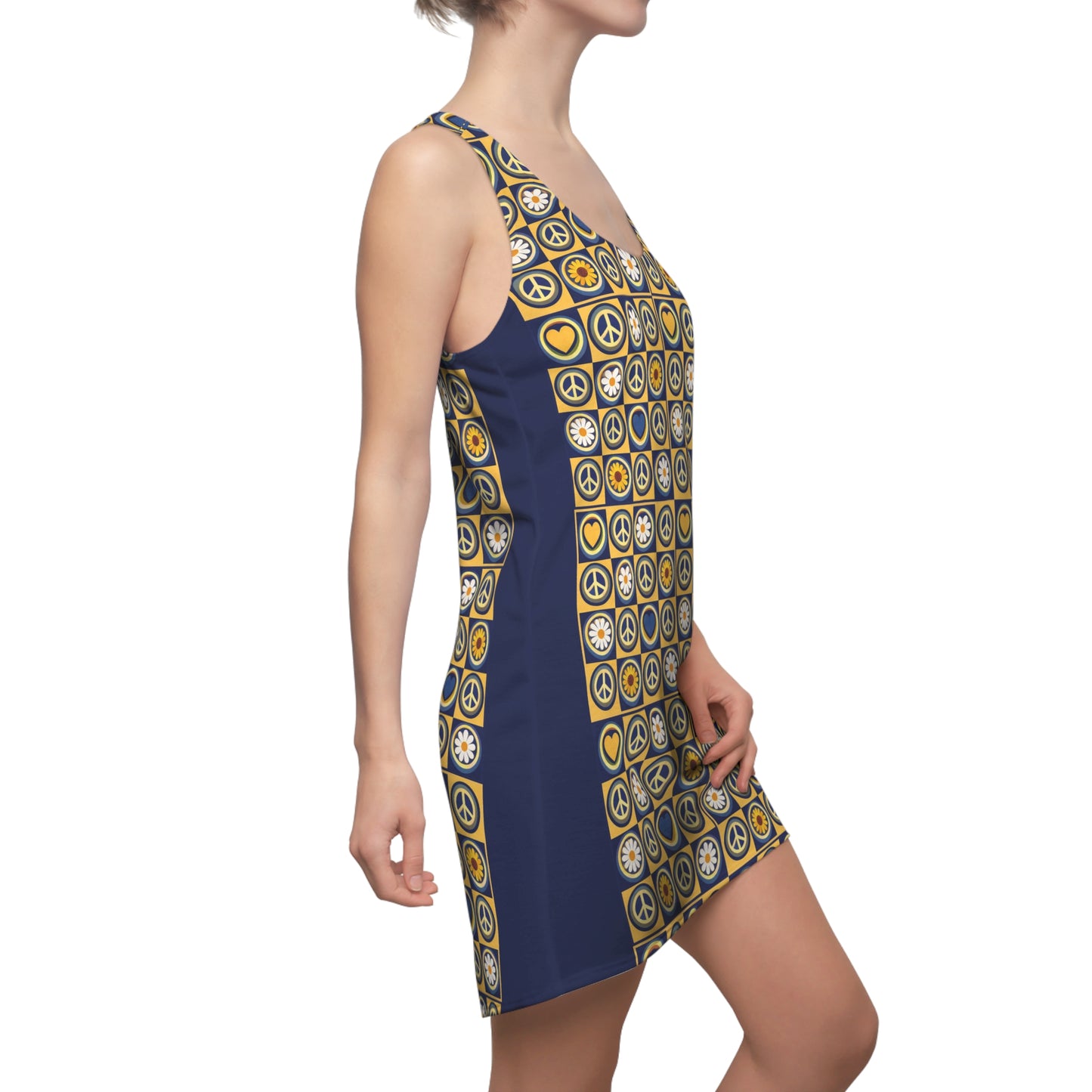 Retro Floral Heart Mosaic Racerback Dress — Bright Boho AOP Summer Dress