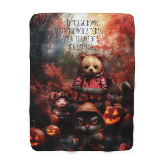 Sherpa Fleece Blanket, Halloween Blanket of Cute but Menacing Animals in the Forest, Woodsy Throw, Halloween Decor, Cozy Halloween Home,