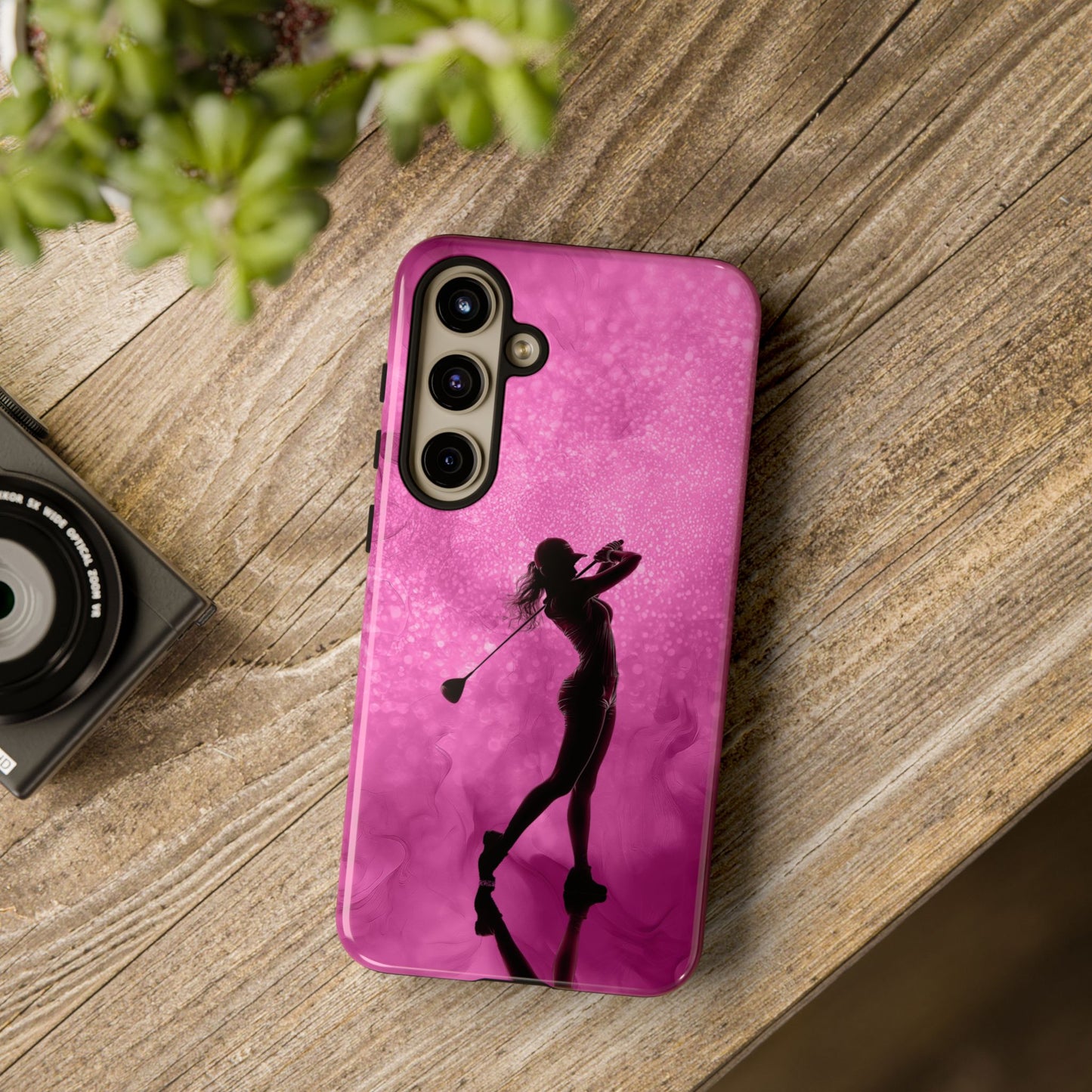 Golfer Phone Case, Tough iPhone, Google, Samsung Phone Cover with Pink Golfer Design, Golf Lover Gift, Sports Phone Case.