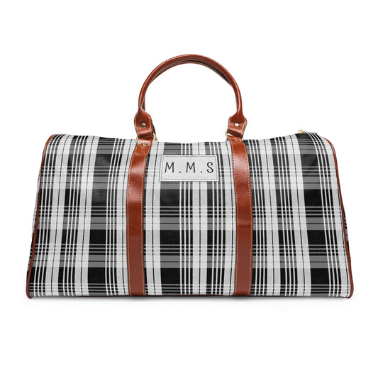 Custom Plaid Waterproof Travel Bag, Personalized Duffle Bag, Monogrammed Luggage, Checkered Weekender, Tartan Overnight Bag