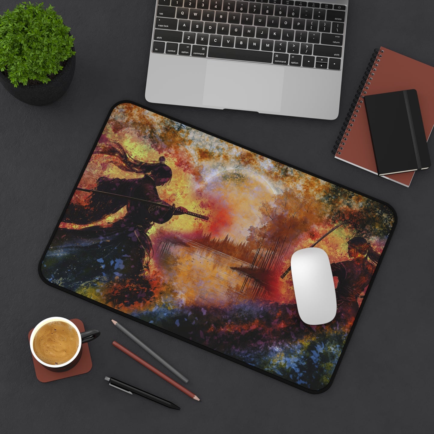 Desk Mat - Two Warriors Facing off Design, Desk Protector, Mouse Pad, Table Protector for Home Office, Gaming Mouse Pad.