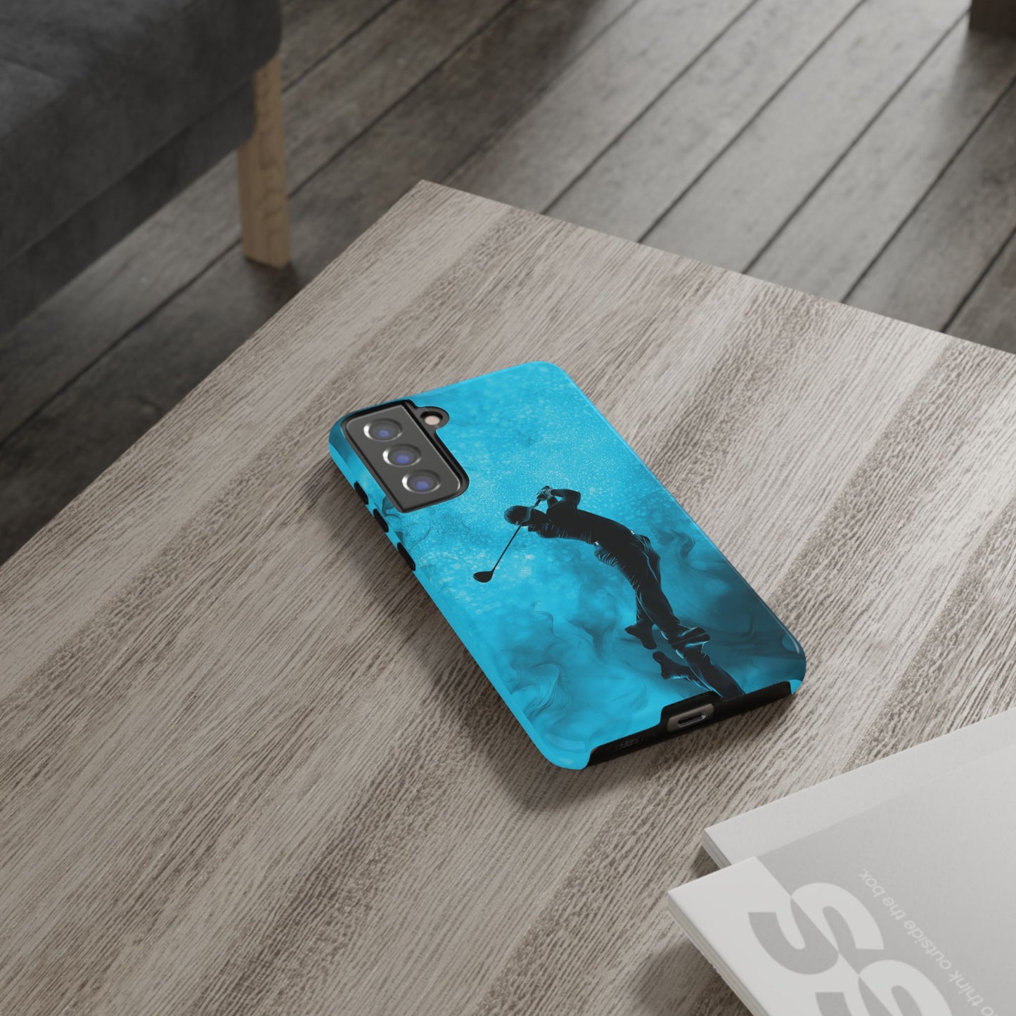 Golfer Phone Case, Tough iPhone, Google, Samsung Phone Cover with Blue Golfer Design, Golf Lover Gift, Sports Phone Case.