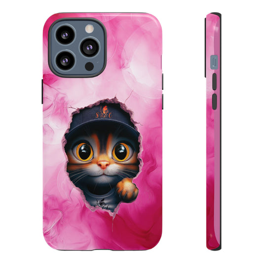 Cat Phone Case, Tough iPhone, Google, Samsung Phone Cover with a Smokey Pink Cat Design, Animal Lover Gift, Cat Phone Case.