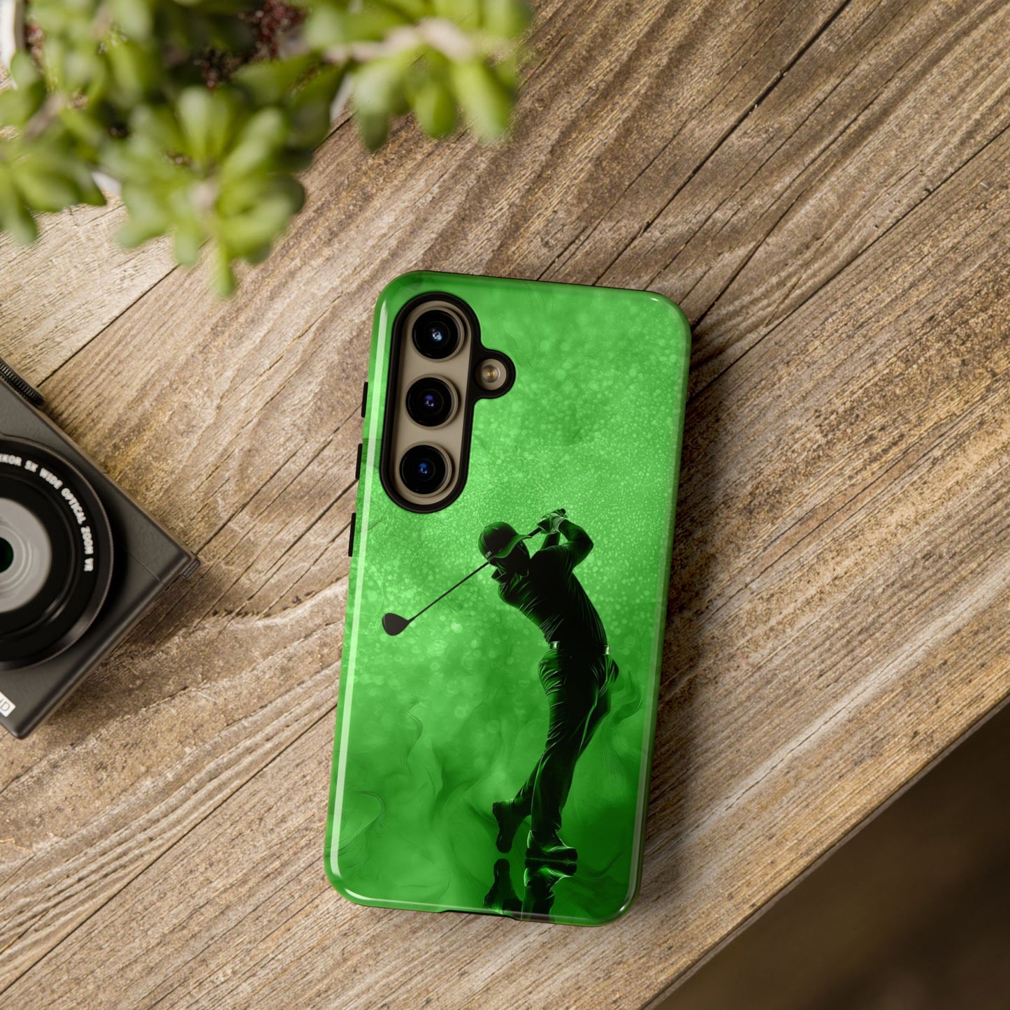 Golfer Phone Case, Tough iPhone, Google, Samsung Phone Cover with Green Golfer Design, Golf Lover Gift, Sports Phone Case.