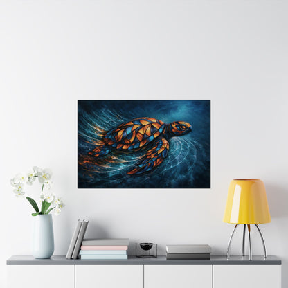 Celestial Current, Stained Glass Sea Turtle — Ocean Wall Art