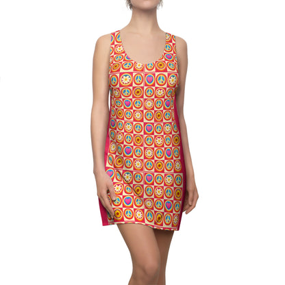Retro Floral Heart Mosaic Racerback Dress — Bright Boho AOP Summer Dress