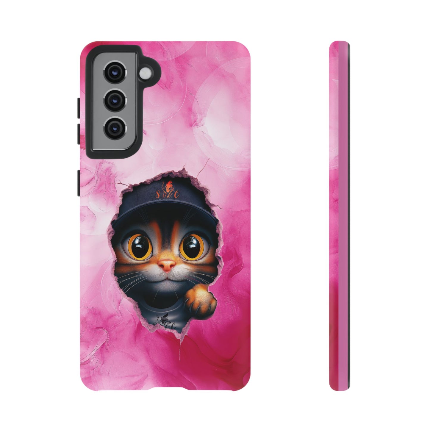 Cat Phone Case, Tough iPhone, Google, Samsung Phone Cover with a Smokey Pink Cat Design, Animal Lover Gift, Cat Phone Case.