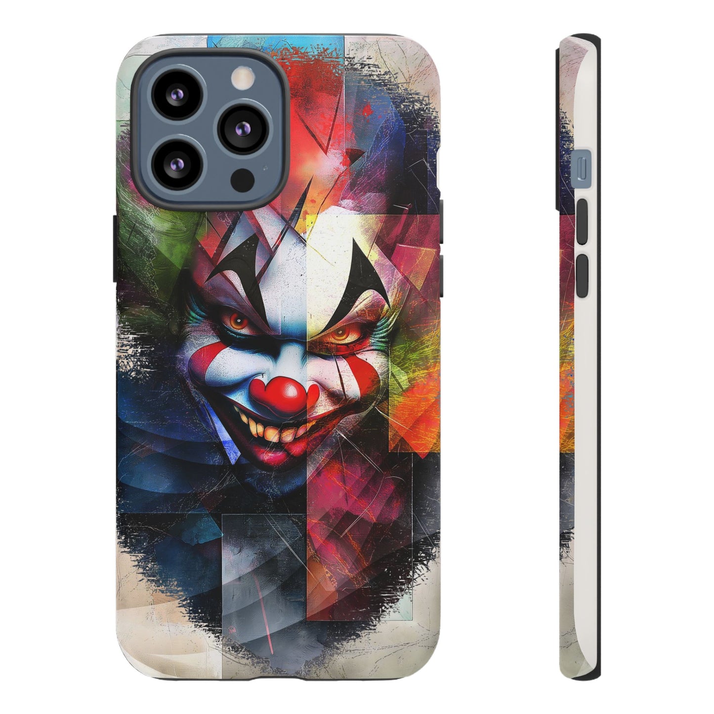 Whimsical Clown iPhone, Google, Samsung Tough Phone Cover. Perfect Gift for Protecting the phones of Movie and Halloween enthusiasts.