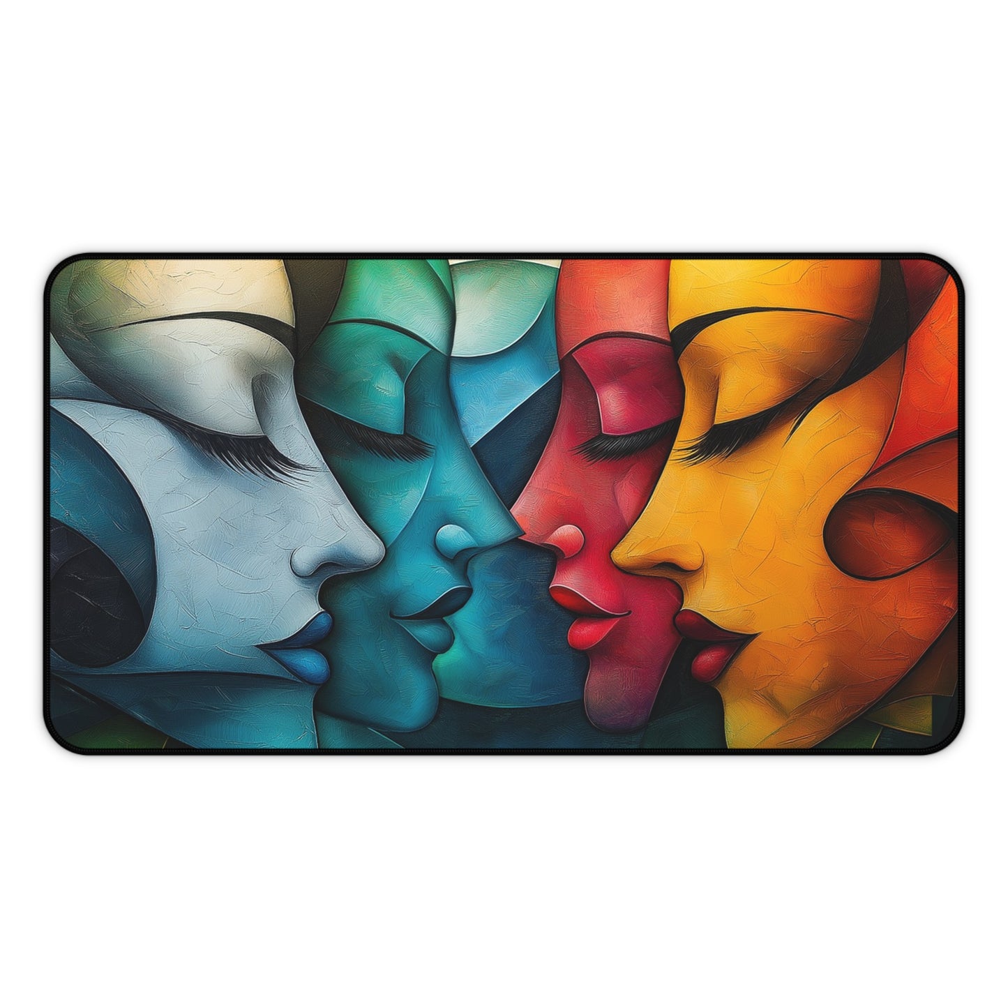 Faces Desk Mat, Faces in an Abstract Cubistic Design for Office Desk Decor, Mouse Pad Table Protector, Gaming Mouse Pad.