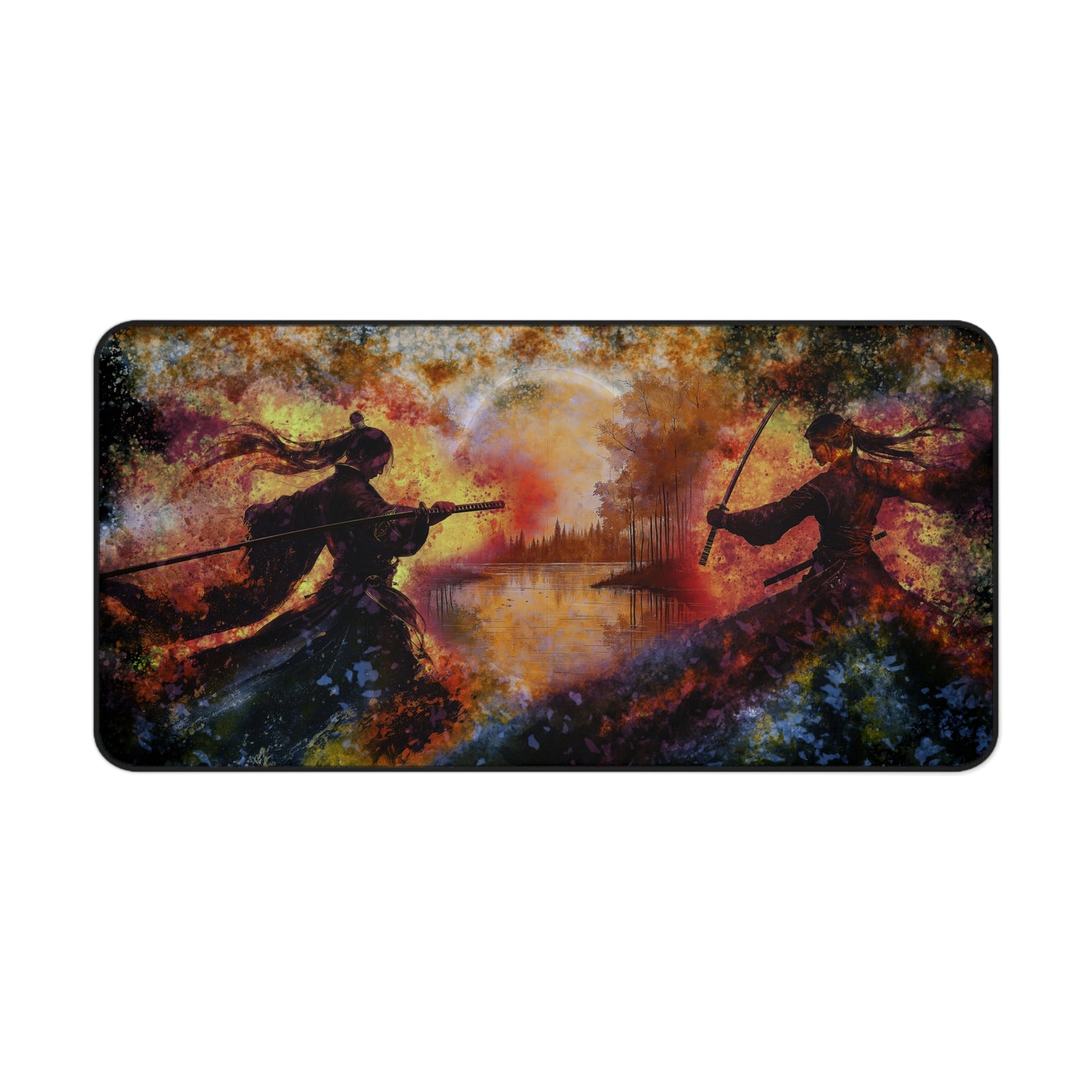 Desk Mat - Two Warriors Facing off Design, Desk Protector, Mouse Pad, Table Protector for Home Office, Gaming Mouse Pad.