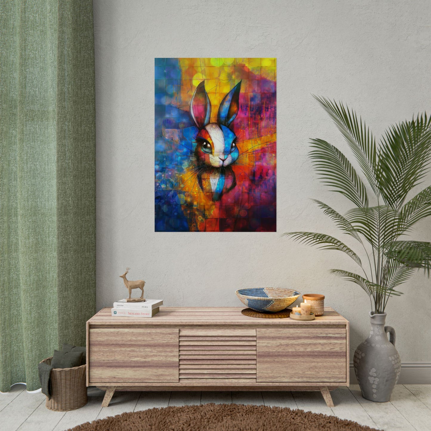 A Vertical Poster Print of - A Cute Bunny Rolled Posters, Wall Art Prints, Kids Room Decor, Rabbit Poster, Nursery Wall Print, Animal Art Poster.