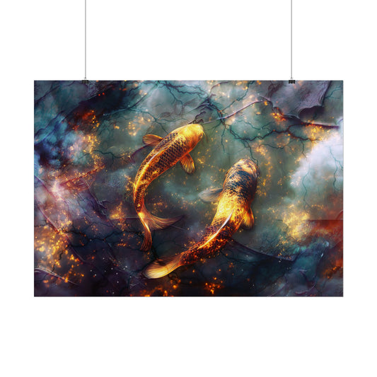 A Horizontal Poster Print of - Golden Koi