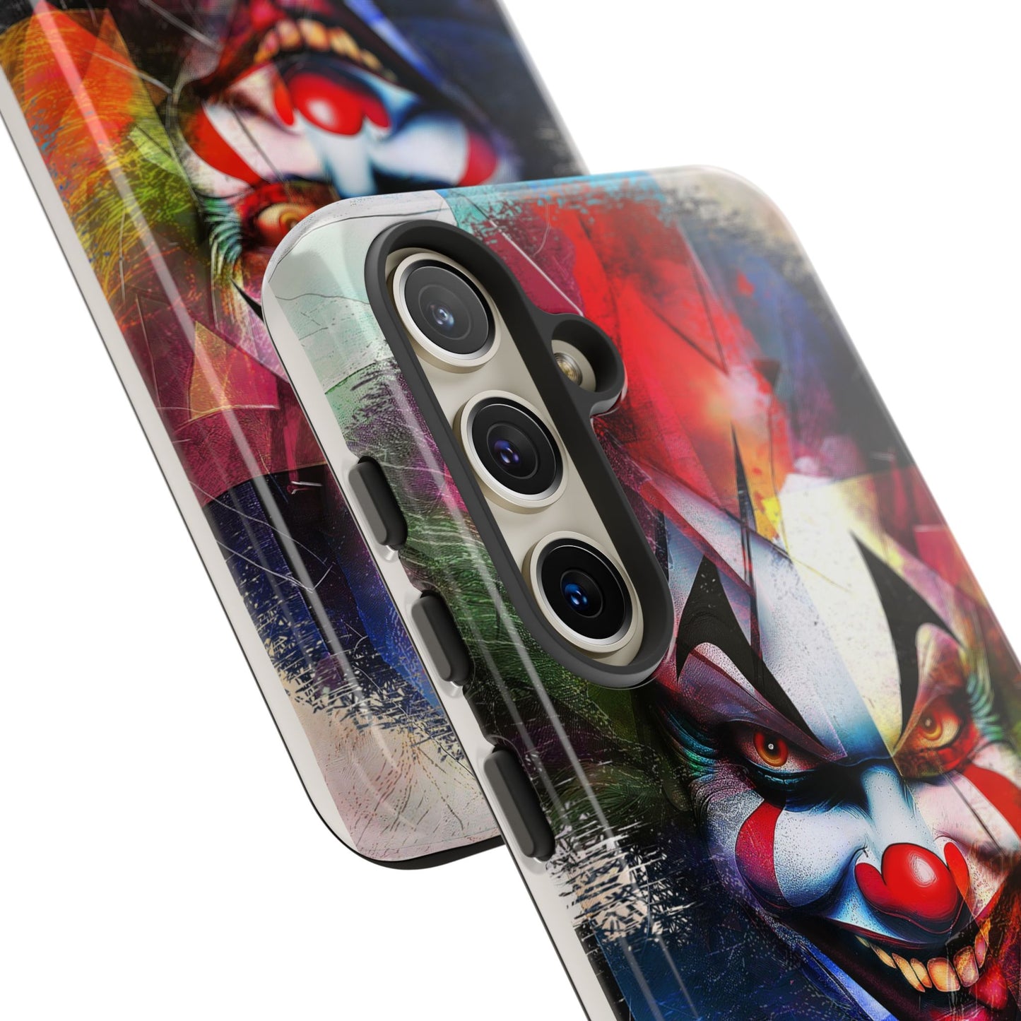 Whimsical Clown iPhone, Google, Samsung Tough Phone Cover. Perfect Gift for Protecting the phones of Movie and Halloween enthusiasts.