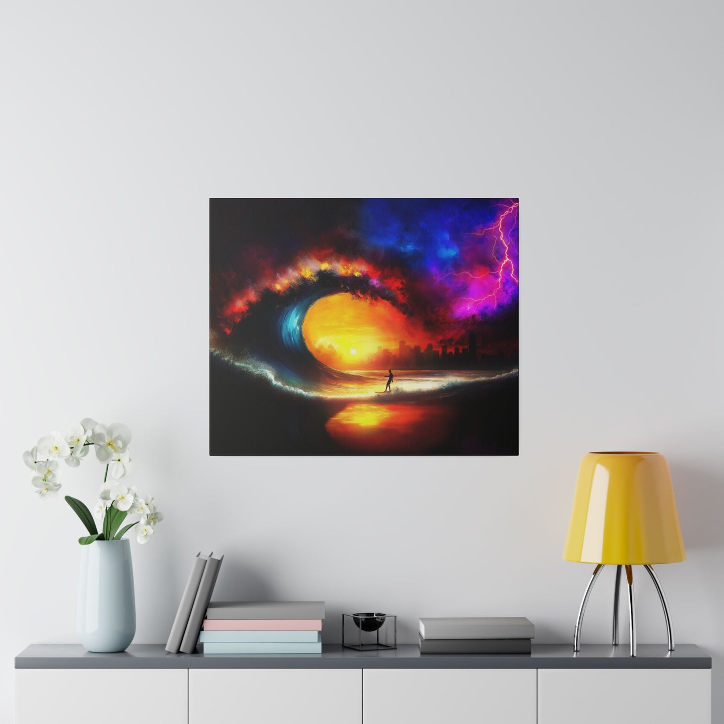 A Horizontal Canvas Print of - Surfing a Storm Oil Painting.