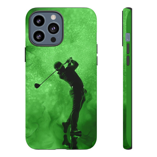 Golfer Phone Case, Tough iPhone, Google, Samsung Phone Cover with Green Golfer Design, Golf Lover Gift, Sports Phone Case.