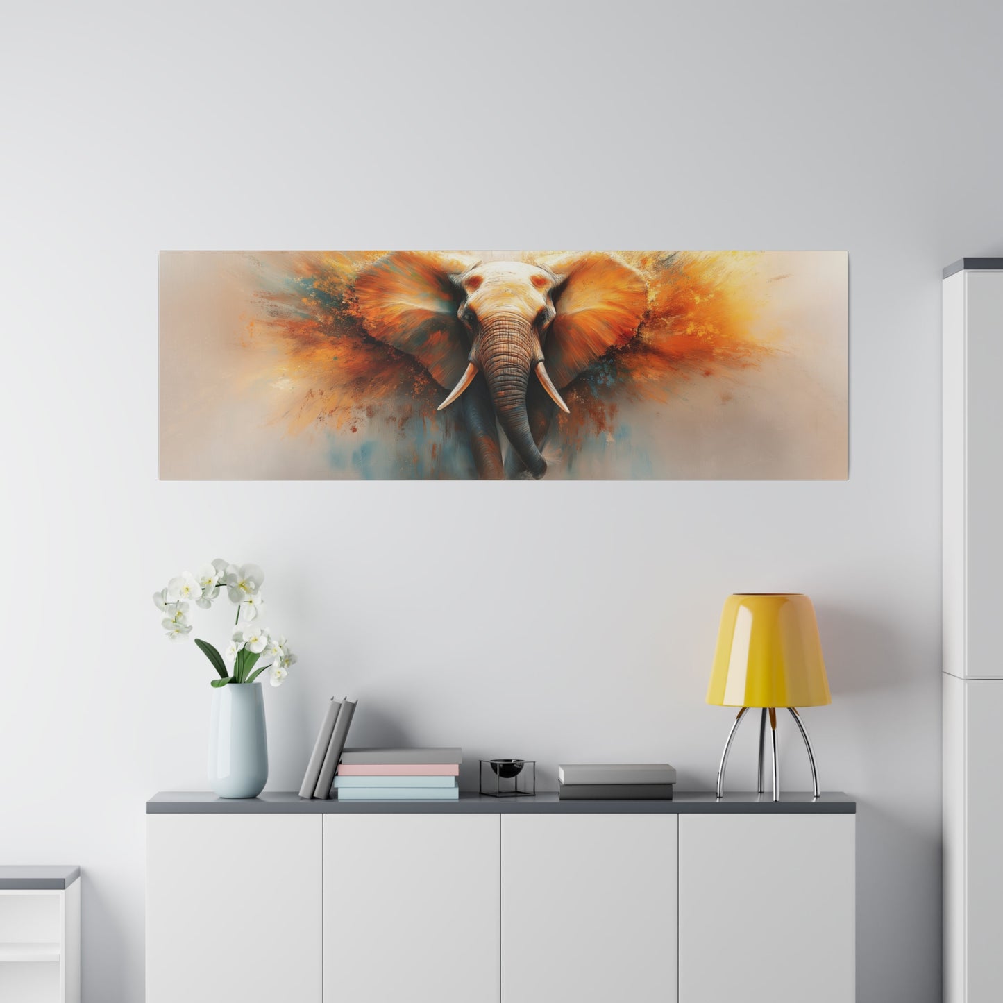 A Horizontal Canvas Print of - An Abstract Elephant Running.