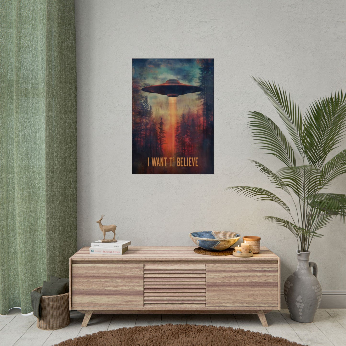 A Vertical Poster Print of - I Want to Believe Rolled Poster Art Print, UFO Wall Decor, X-Files Fan Gift.