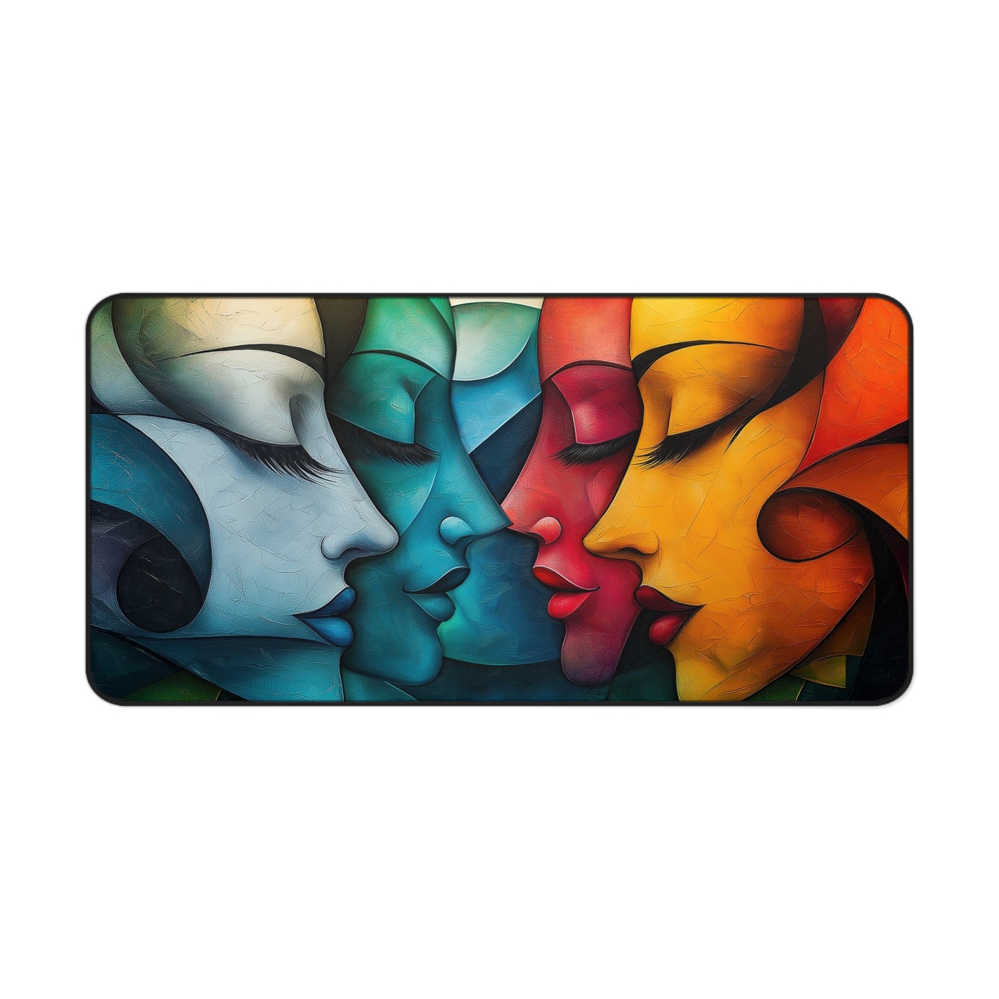 Faces Desk Mat, Faces in an Abstract Cubistic Design for Office Desk Decor, Mouse Pad Table Protector, Gaming Mouse Pad.