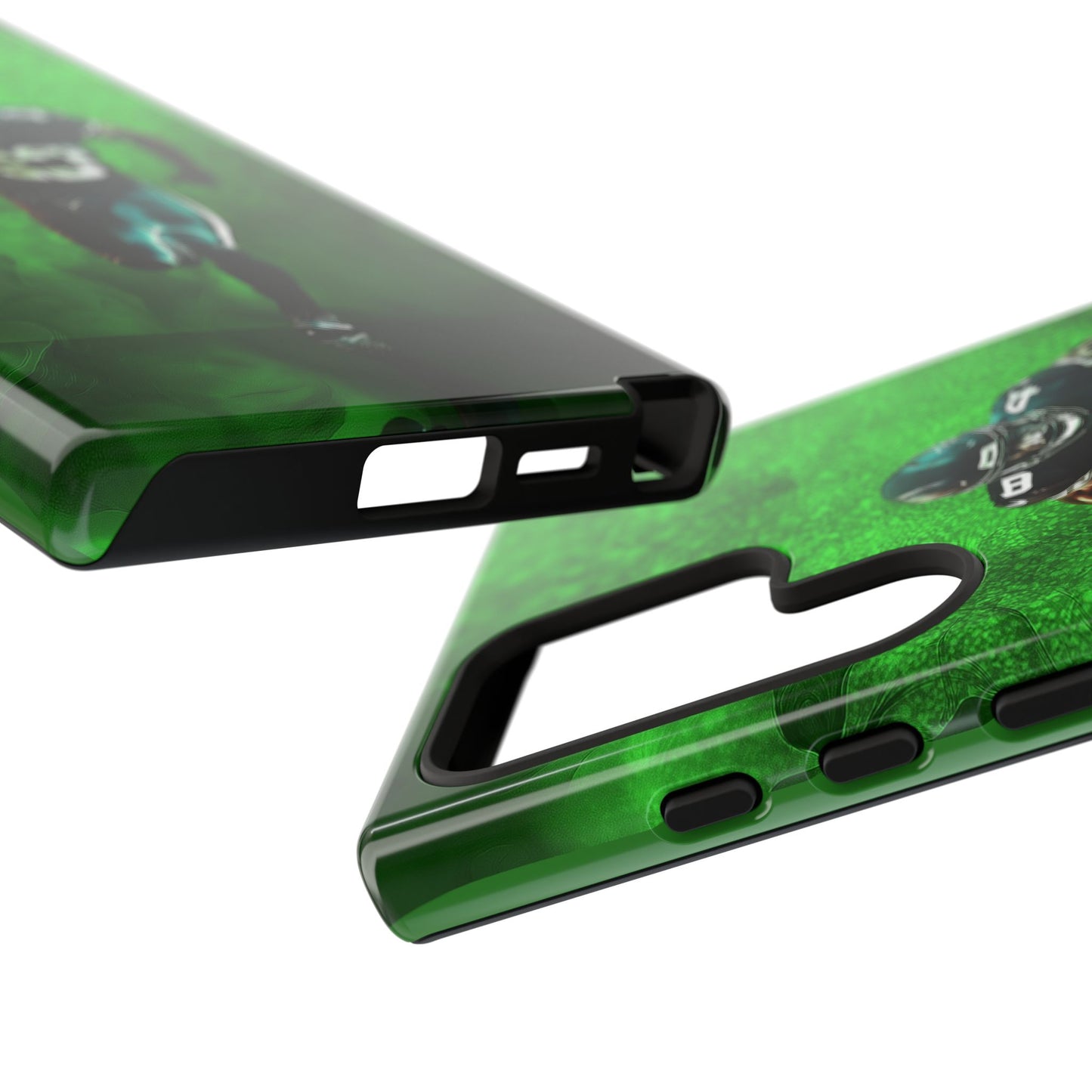 Tough iPhone, Google, Samsung Phone Cover with Green Football Design.