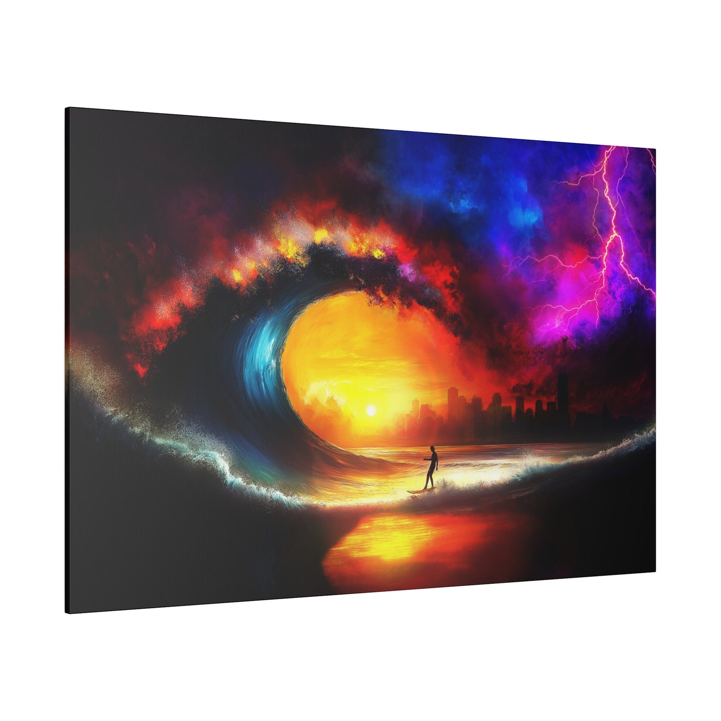 A Horizontal Canvas Print of - Surfing a Storm Oil Painting.