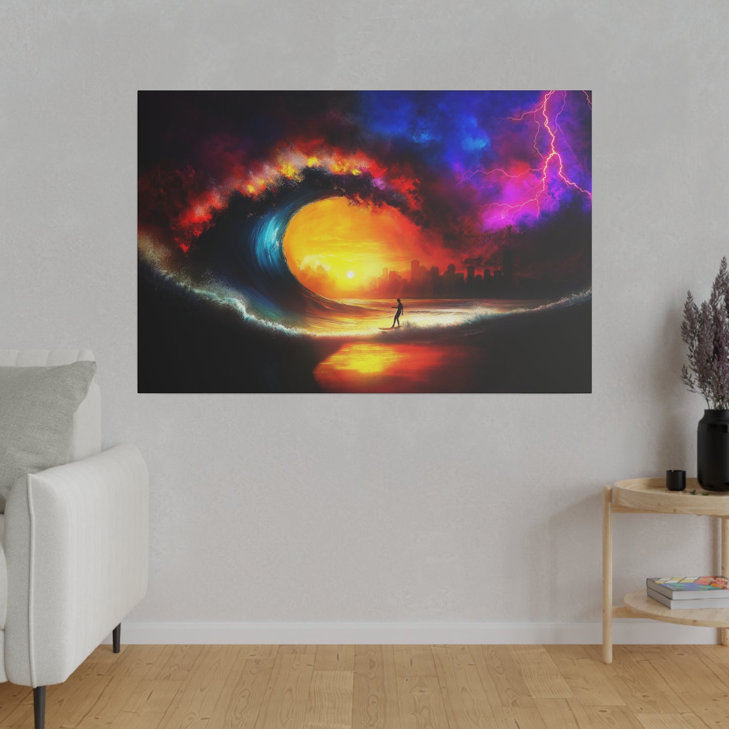 A Horizontal Canvas Print of - Surfing a Storm Oil Painting.