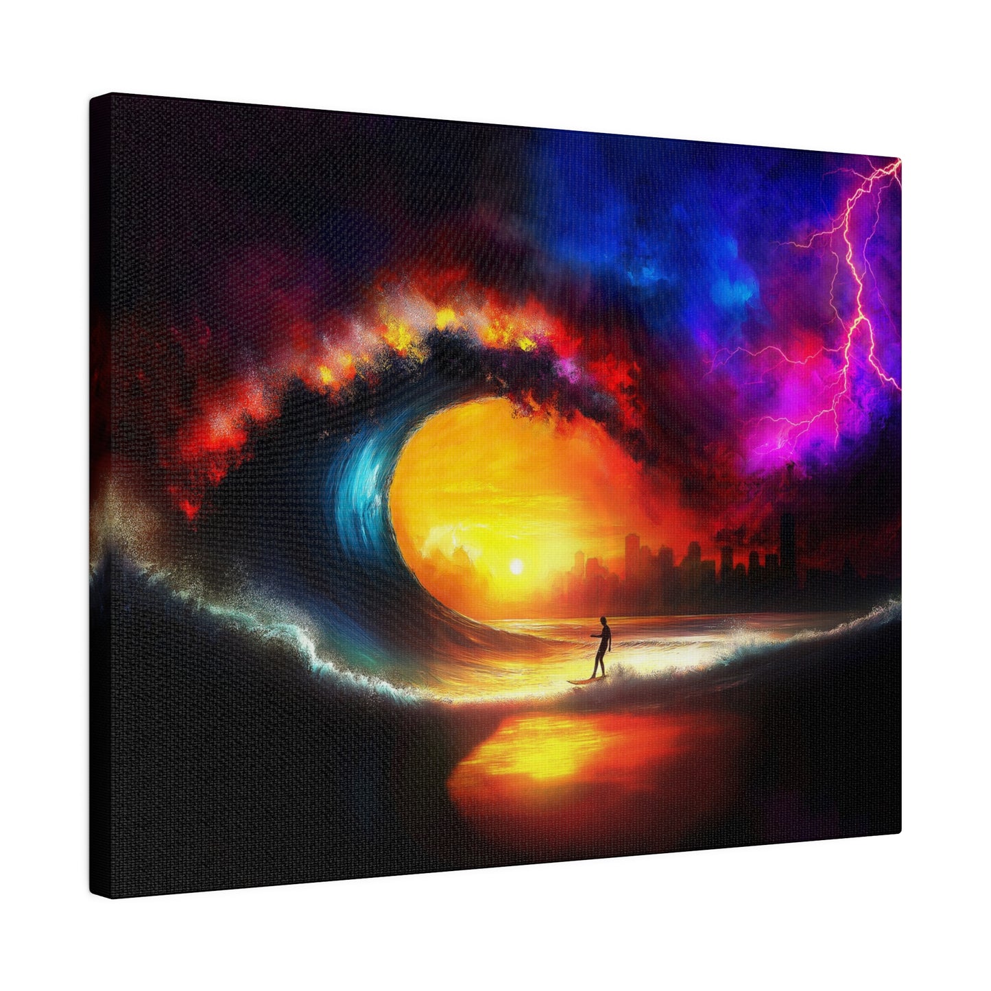 A Horizontal Canvas Print of - Surfing a Storm Oil Painting.