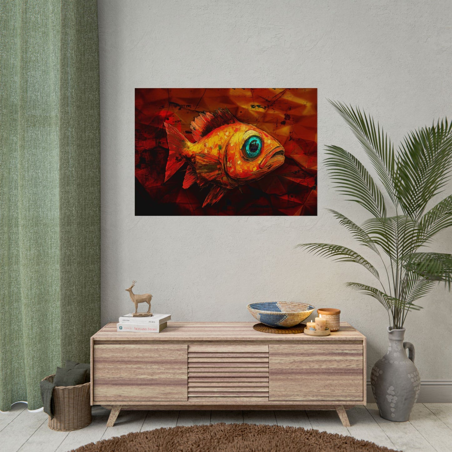 A Horizontal Poster Print of - An Abstract Fish Painting.