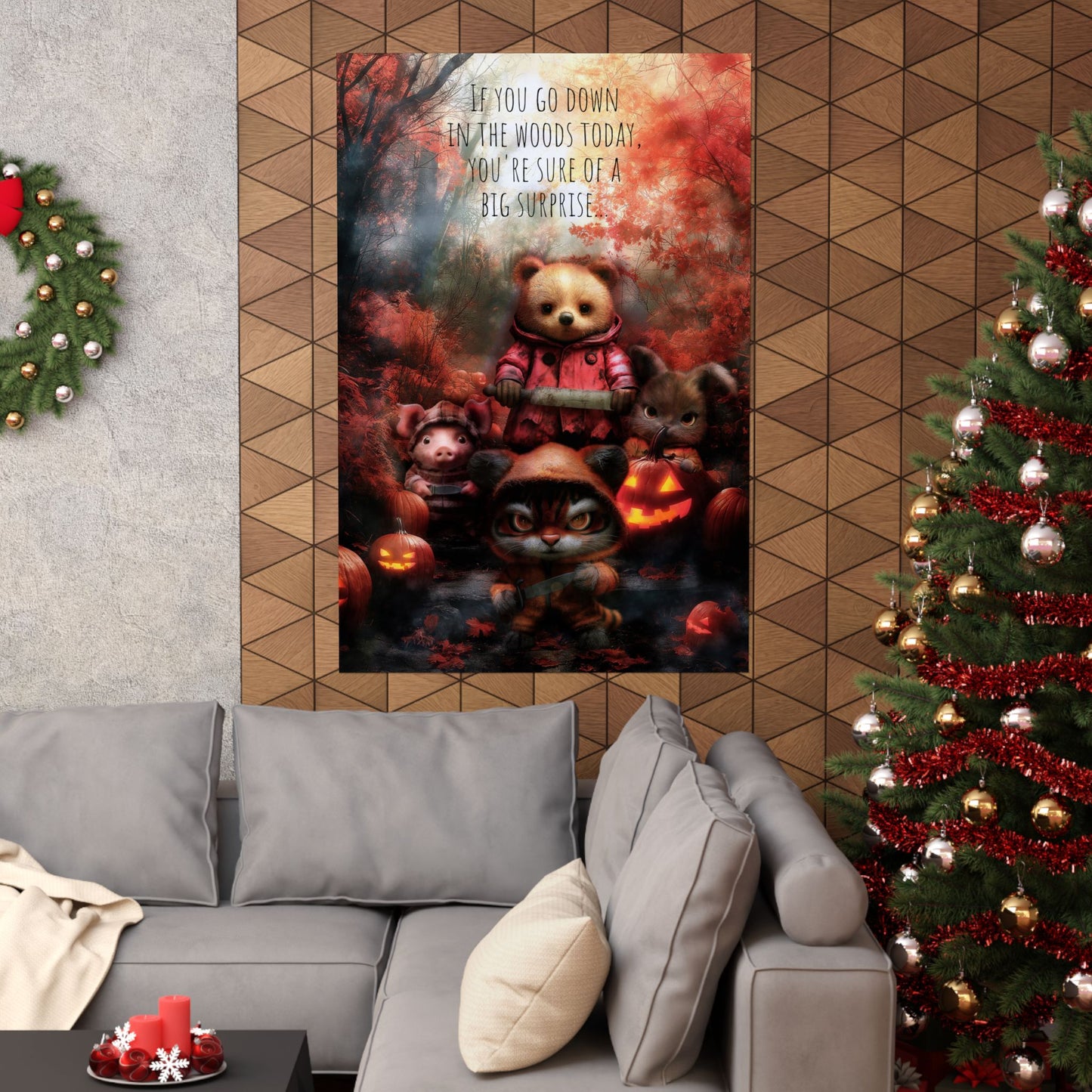 Matte Vertical Posters, Halloween Wall Art, Spooky Home Decor, If you go down in the woods today, Halloween Decoration, Haunted House