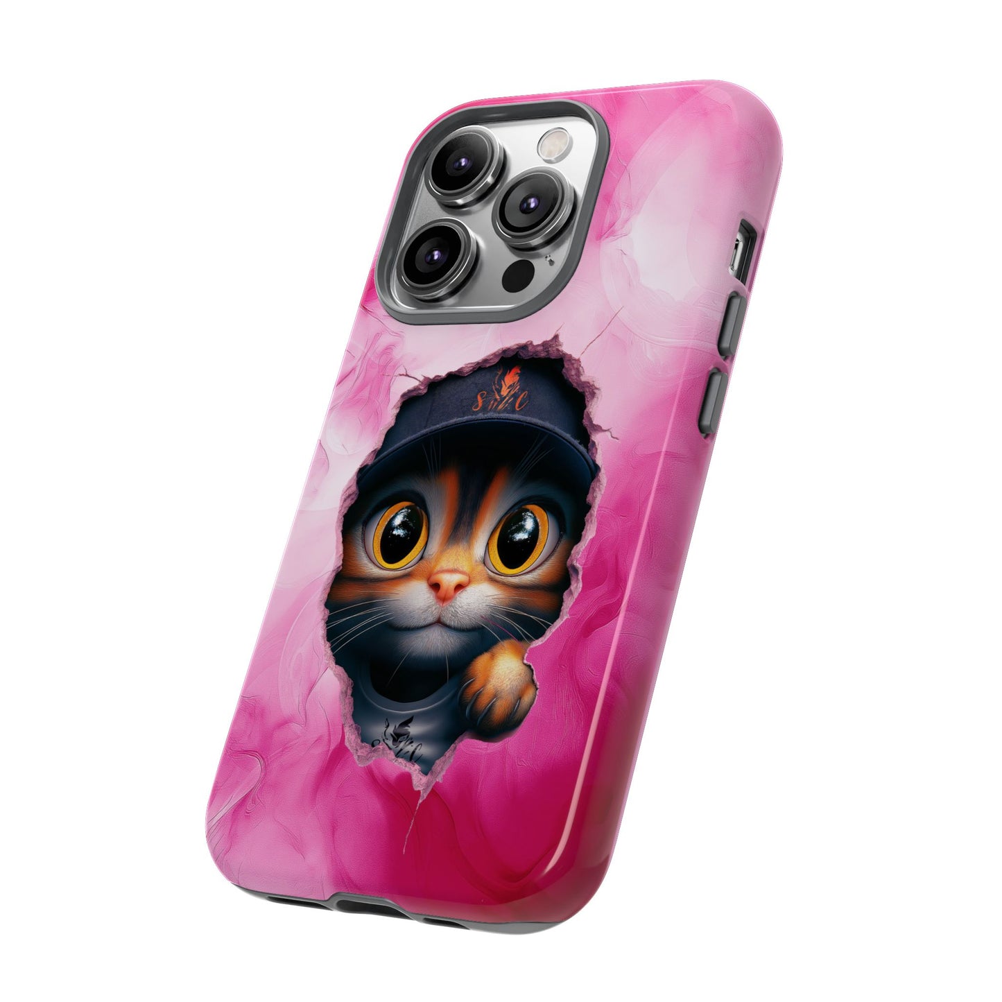 Cat Phone Case, Tough iPhone, Google, Samsung Phone Cover with a Smokey Pink Cat Design, Animal Lover Gift, Cat Phone Case.