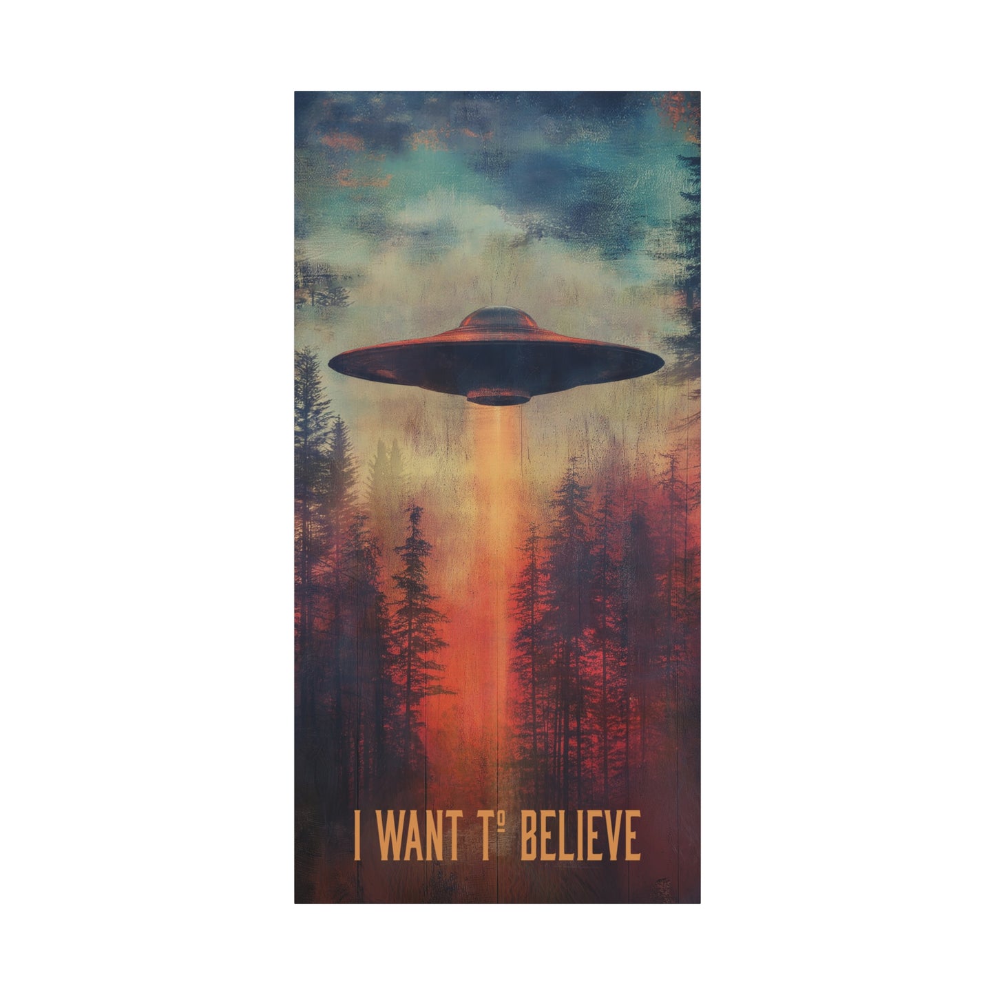 A vertical Canvas Wall Print of - "I Want to Believe" Aliens Sci-Fi Design Theme