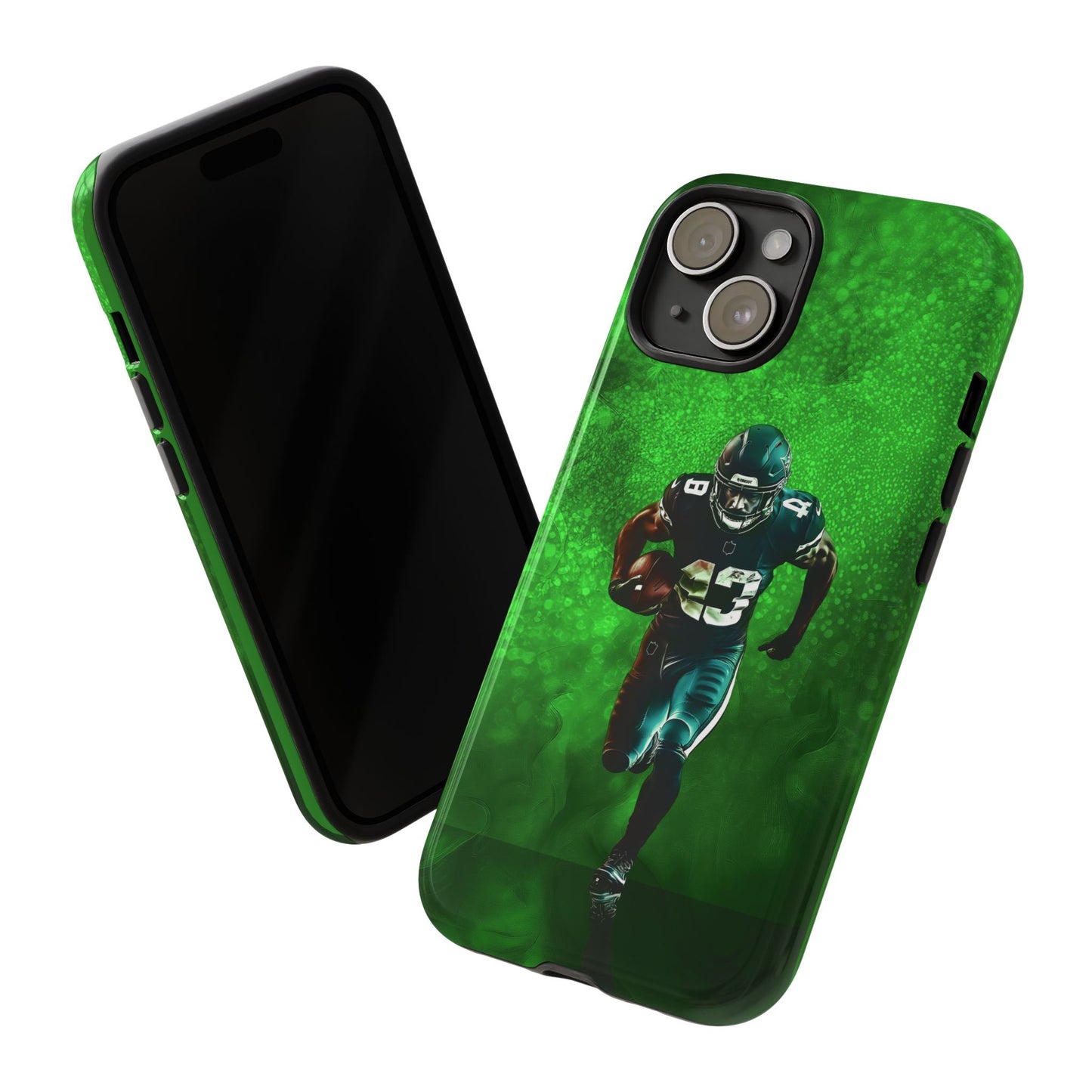 Tough iPhone, Google, Samsung Phone Cover with Green Football Design.