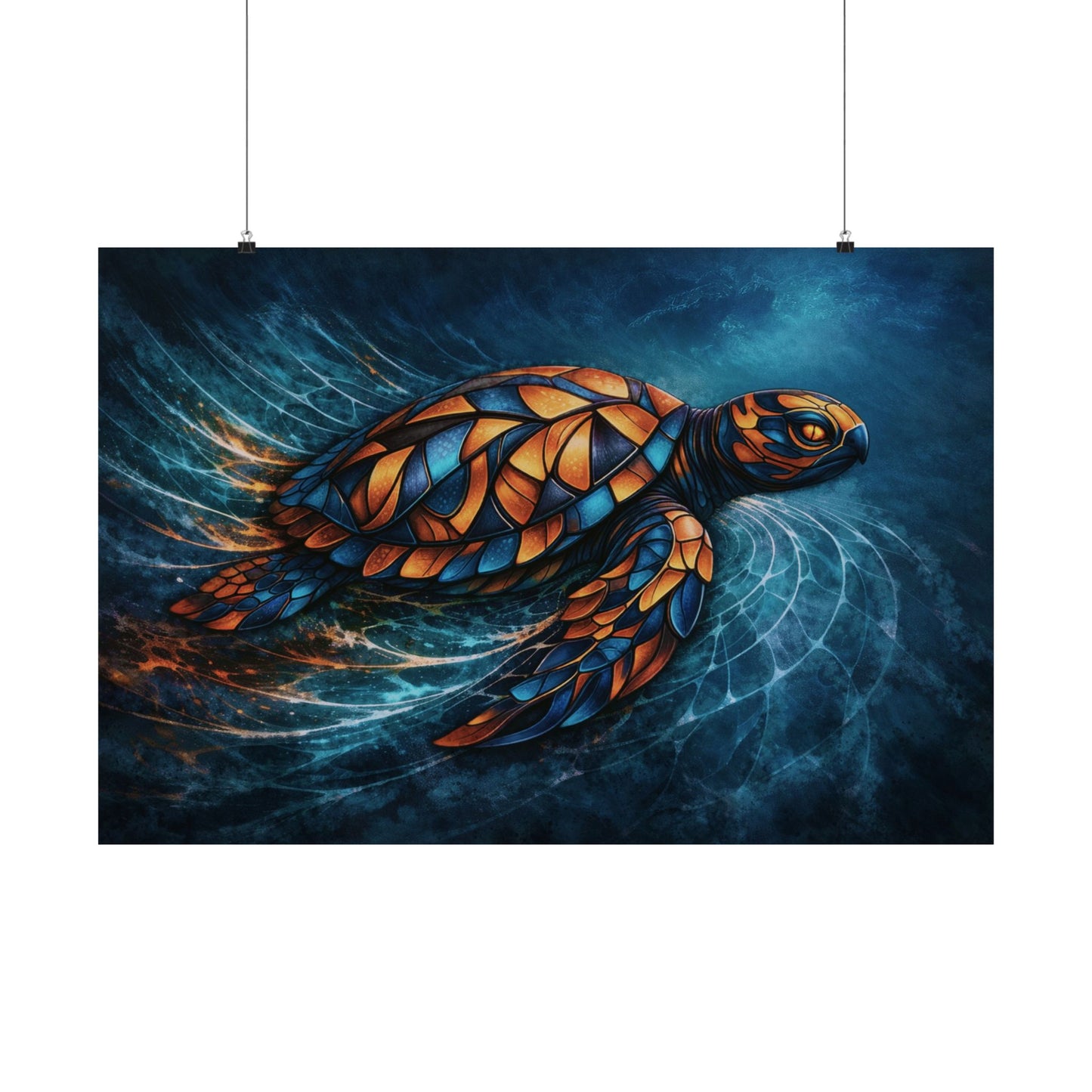 Celestial Current, Stained Glass Sea Turtle — Ocean Wall Art