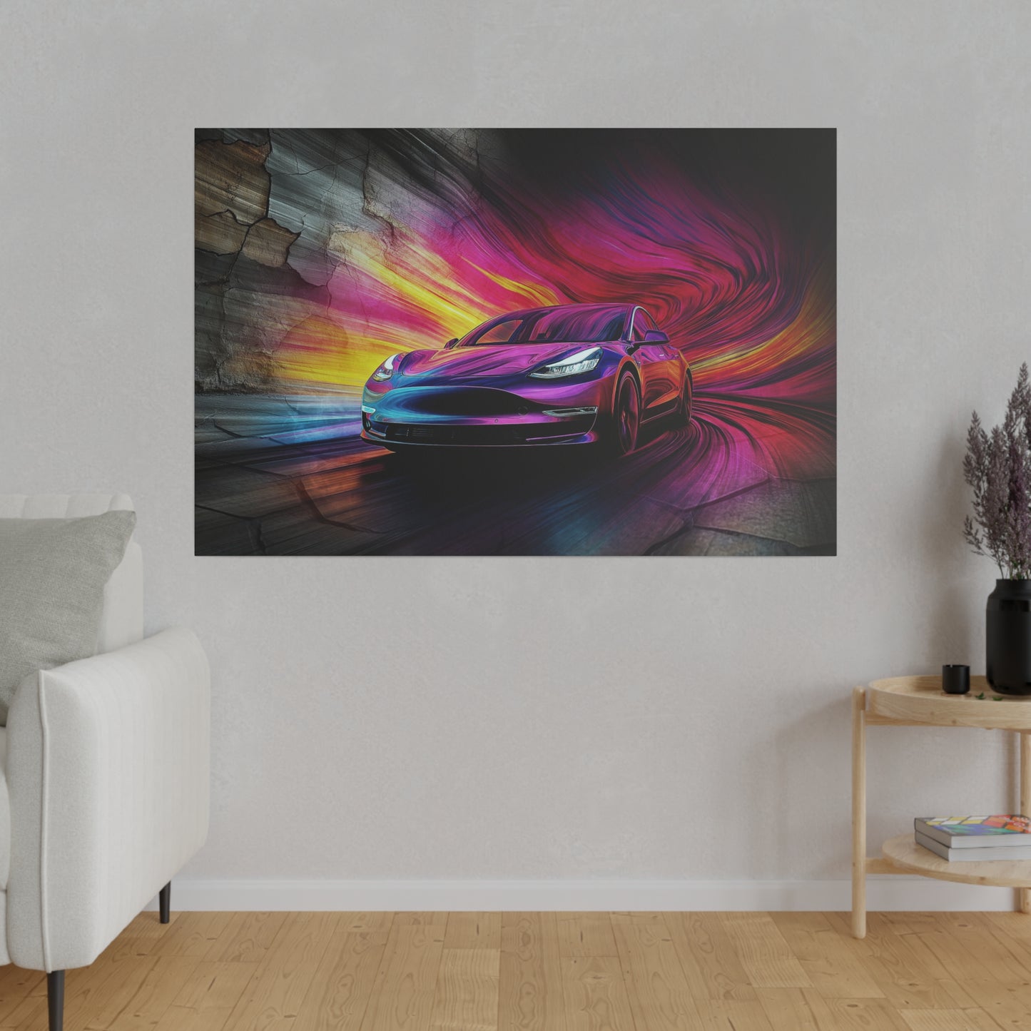 A Horizontal Canvas Print of - A Modern Car Speeding Through a Tunnel.