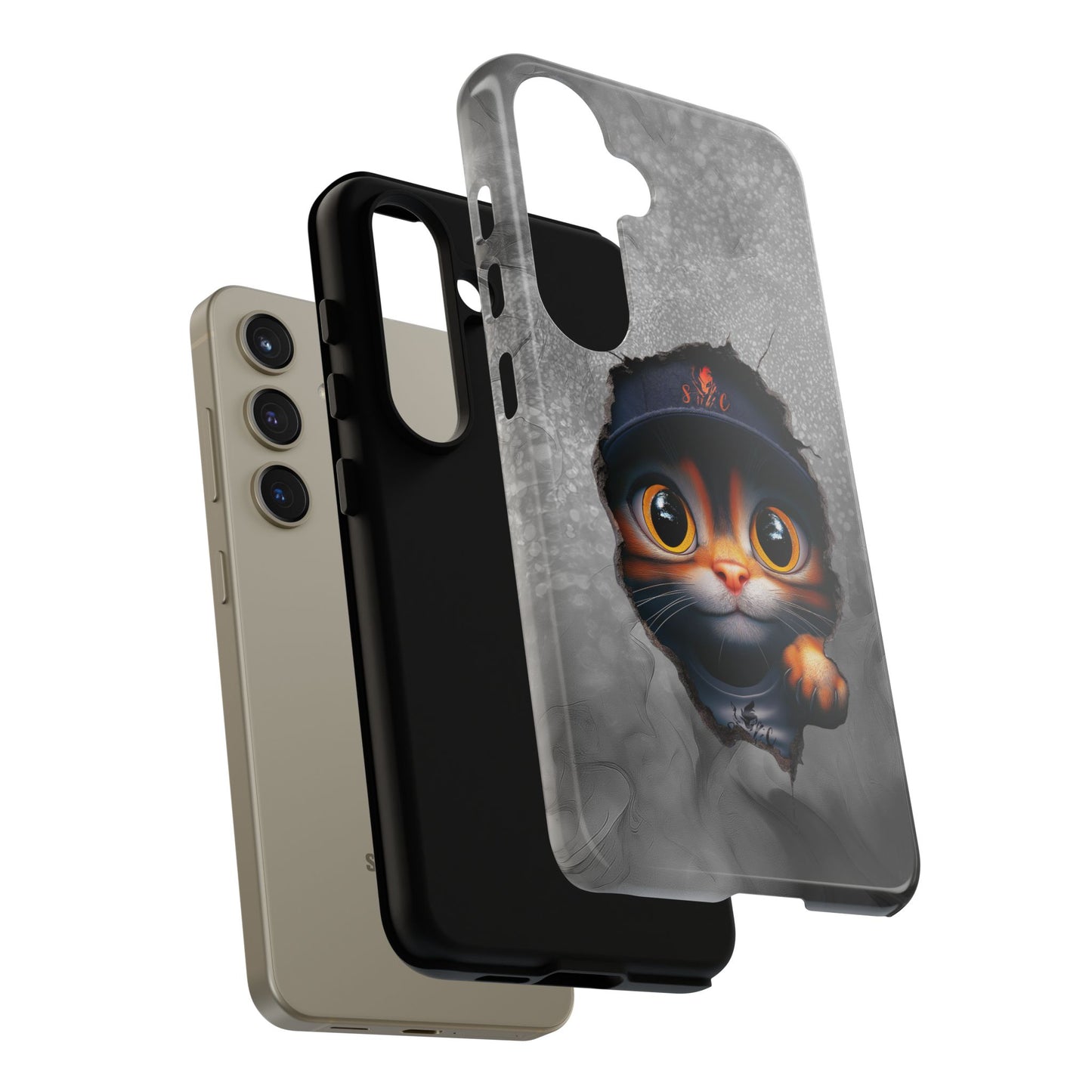 Cat Phone Case, Tough iPhone, Google, Samsung Phone Cover with a Smokey Grey Cat Design, Animal Lover Gift, Cat Phone Case.