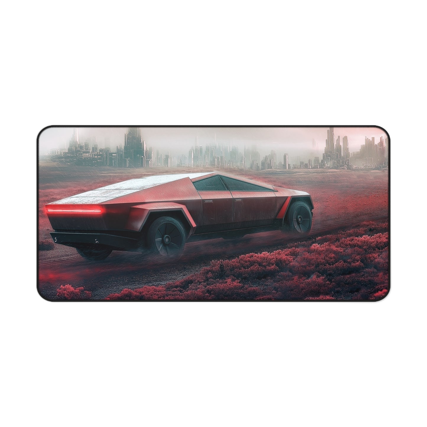 Desk Mat - Futuristic Electric Car Speeding on a Red Planet, Desk Protector, Mouse Pad, Gaming Mouse Pad, Perfect for Home Office.