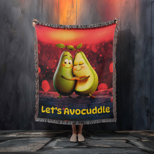 Personalized Avocado Couples Woven Blanket, Let's Avocuddle Gift, Customizable Love Blanket, Wedding Anniversary Throw, Cozy Home Decor,