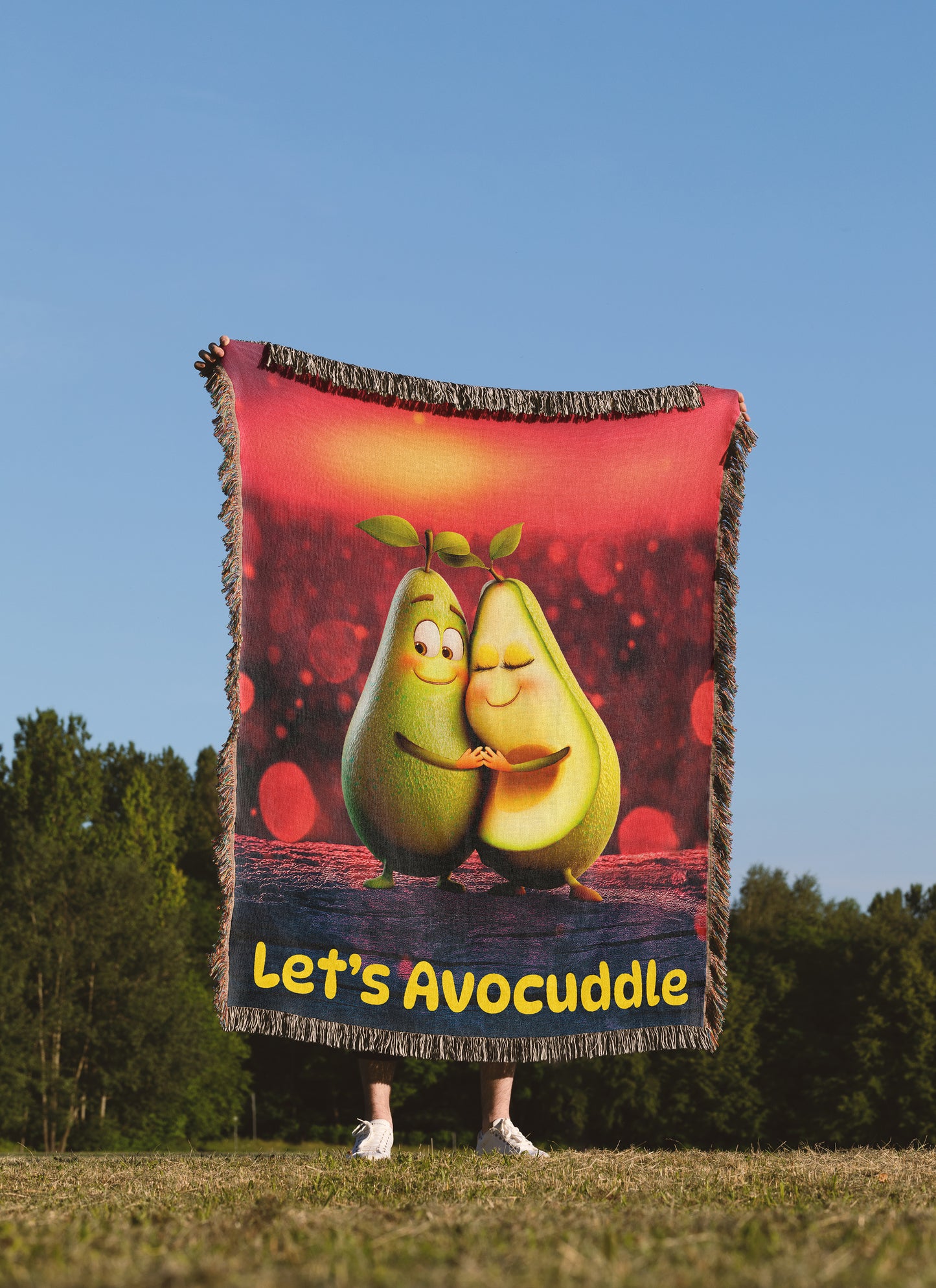 Personalized Avocado Couples Woven Blanket, Let's Avocuddle Gift, Customizable Love Blanket, Wedding Anniversary Throw, Cozy Home Decor,