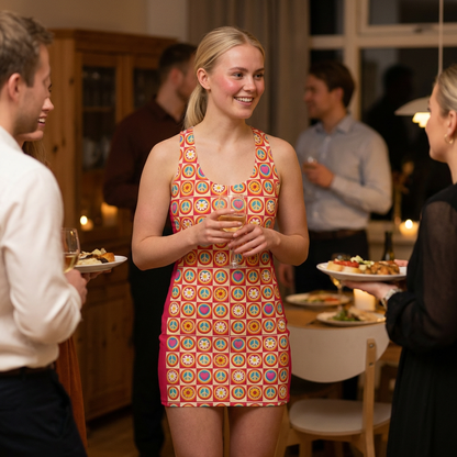 Retro Floral Heart Mosaic Racerback Dress — Bright Boho AOP Summer Dress