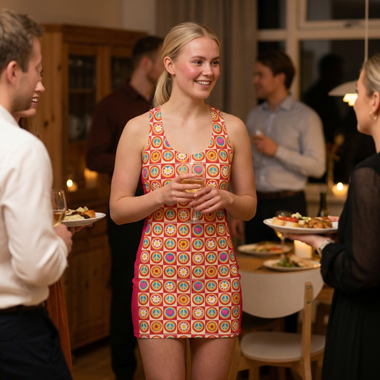 Retro Floral Heart Mosaic Racerback Dress — Bright Boho AOP Summer Dress