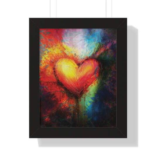 Vibrant Heart Wall Art, Framed Vertical Poster, Colorful Love Decor, Heart Artwork for Home, Unique Gift for Weddings, Valentines