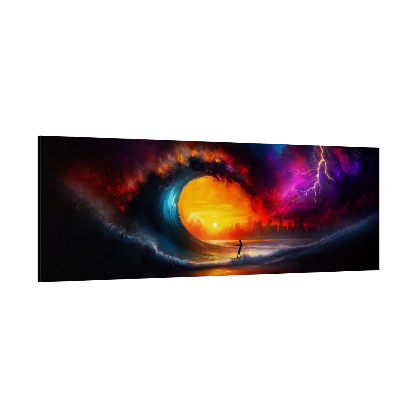 A Horizontal Canvas Print of - Surfing a Storm Oil Painting.