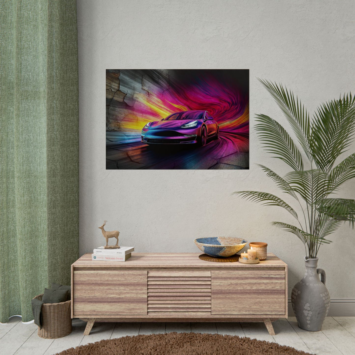 A Horizontal Poster Print of - A Modern Car Speeding Through a Tunnel.