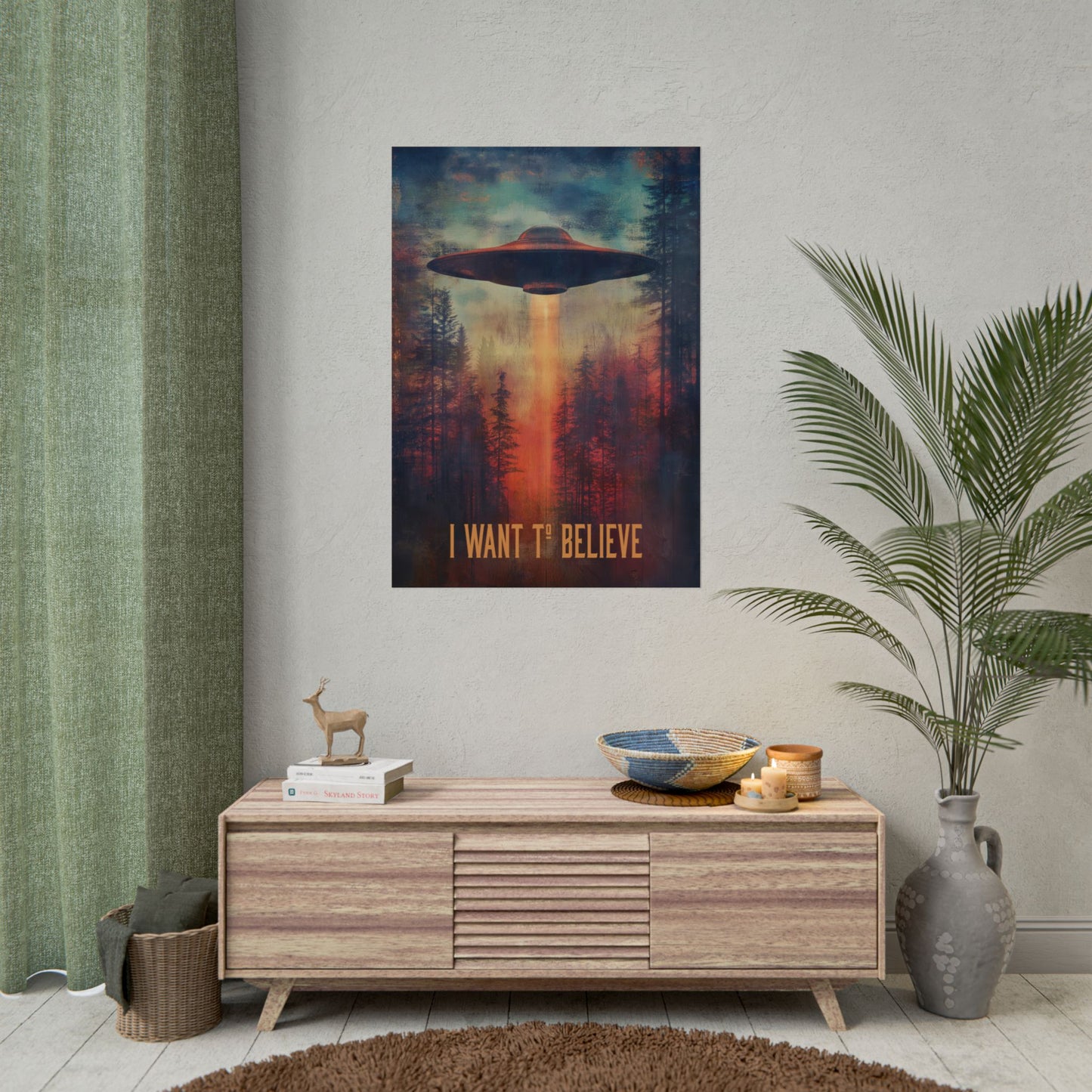 A Vertical Poster Print of - I Want to Believe Rolled Poster Art Print, UFO Wall Decor, X-Files Fan Gift.