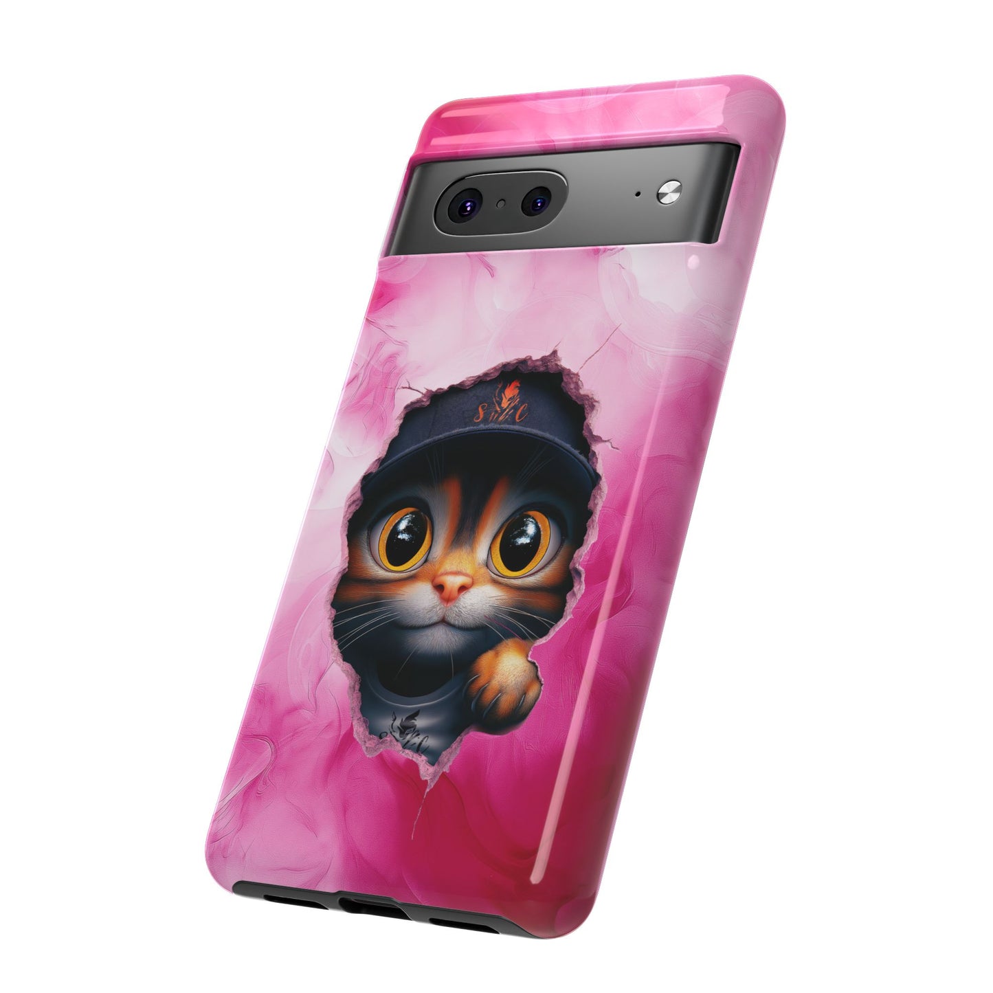 Cat Phone Case, Tough iPhone, Google, Samsung Phone Cover with a Smokey Pink Cat Design, Animal Lover Gift, Cat Phone Case.