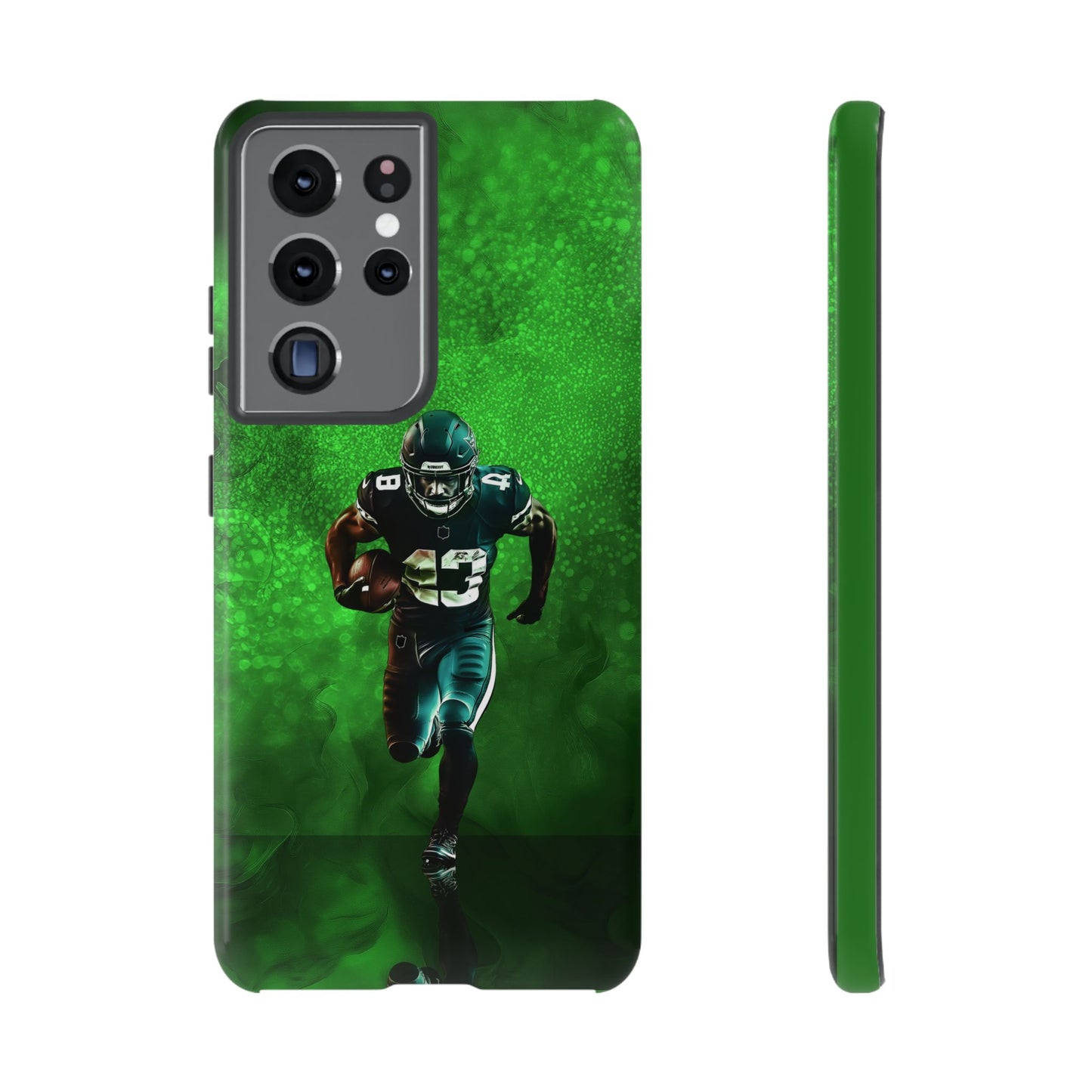 Tough iPhone, Google, Samsung Phone Cover with Green Football Design.