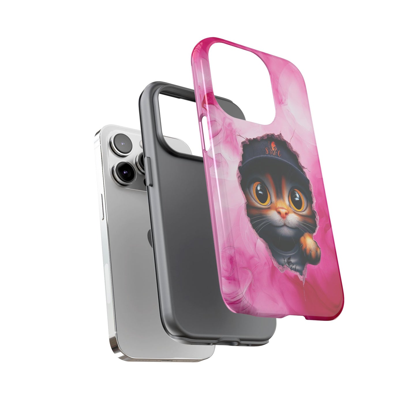 Cat Phone Case, Tough iPhone, Google, Samsung Phone Cover with a Smokey Pink Cat Design, Animal Lover Gift, Cat Phone Case.